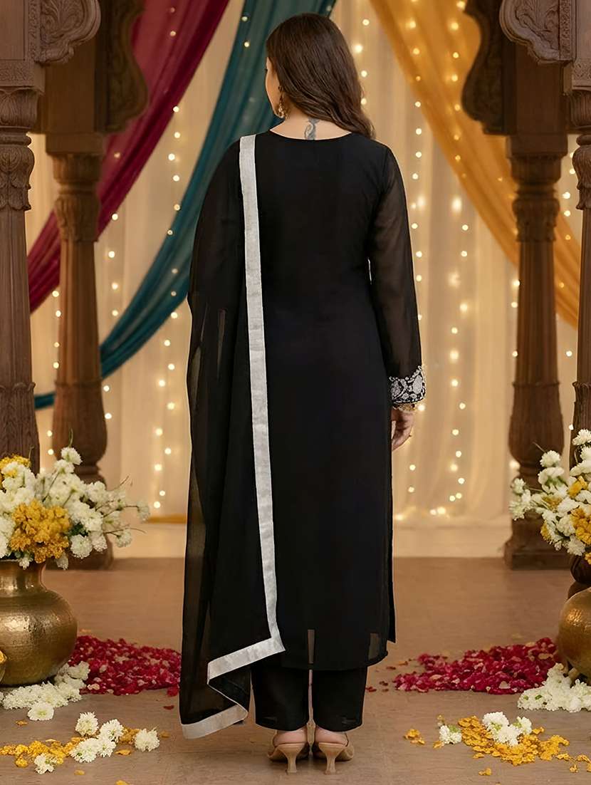 women solid with work long sleeve kurta pant with dupatta set - 22326581 -  Standard Image - 2