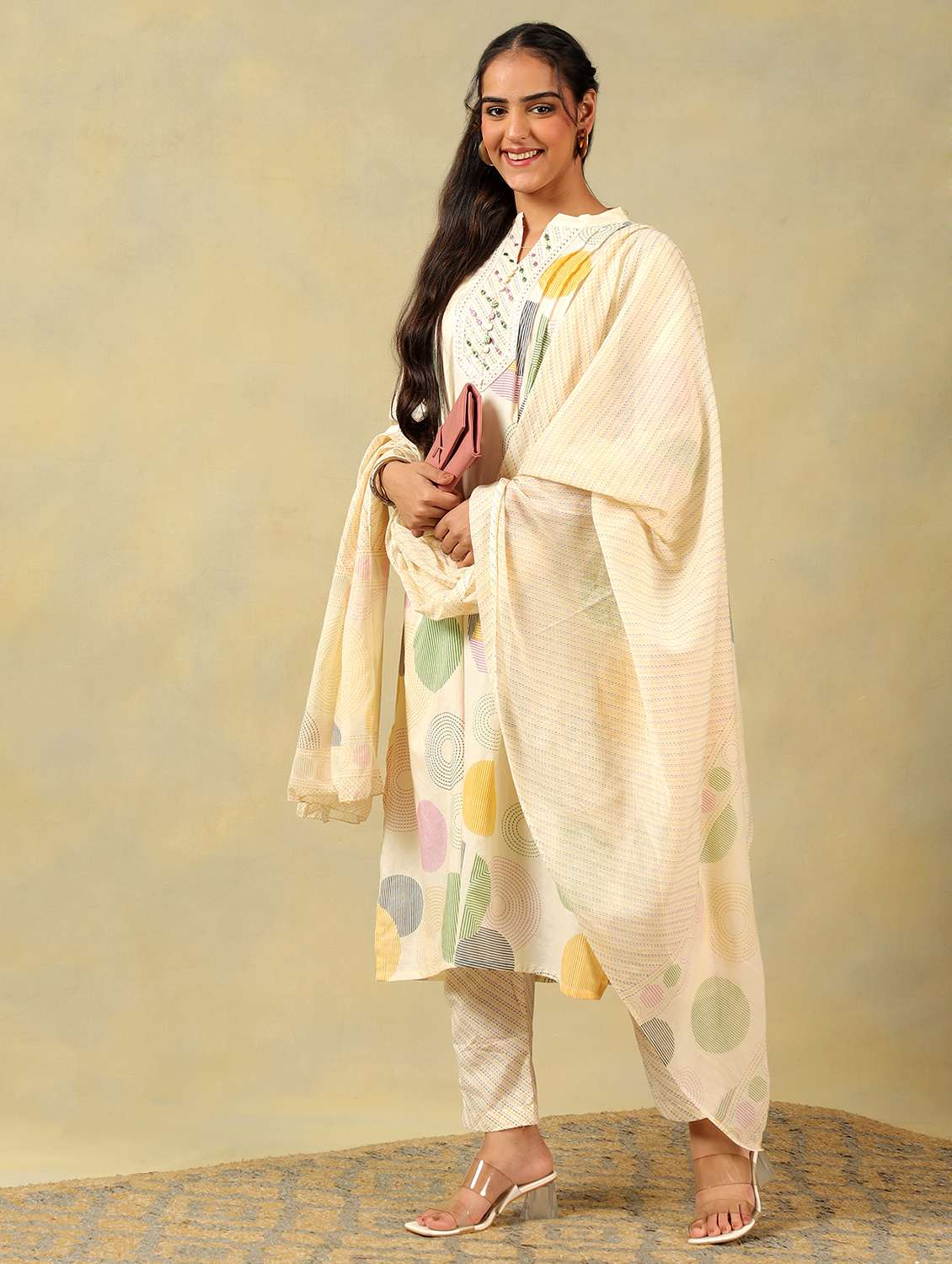 women printed three quarter sleeve kurta pant with dupatta set - 22326586 -  Standard Image - 2