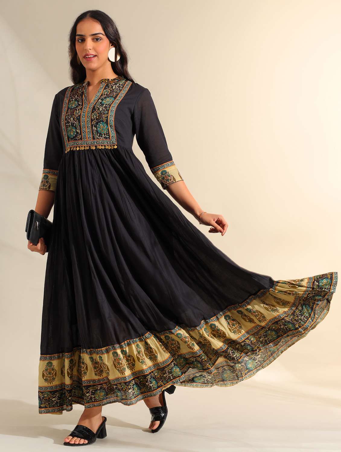 Women Floral Three Quarter Sleeve Tiered Ethnic Dress - 22326589 -  Standard Image - 2