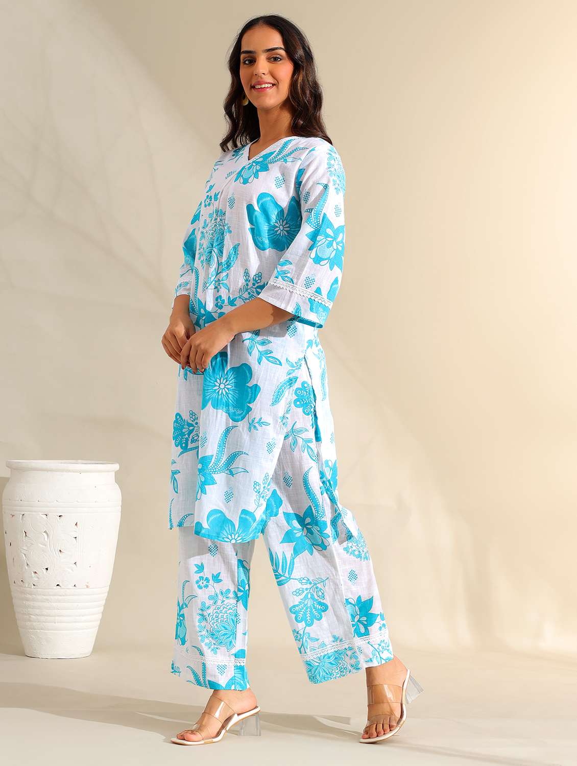 women floral three quarter sleeve ethnic co-ord set - 22326597 -  Standard Image - 2