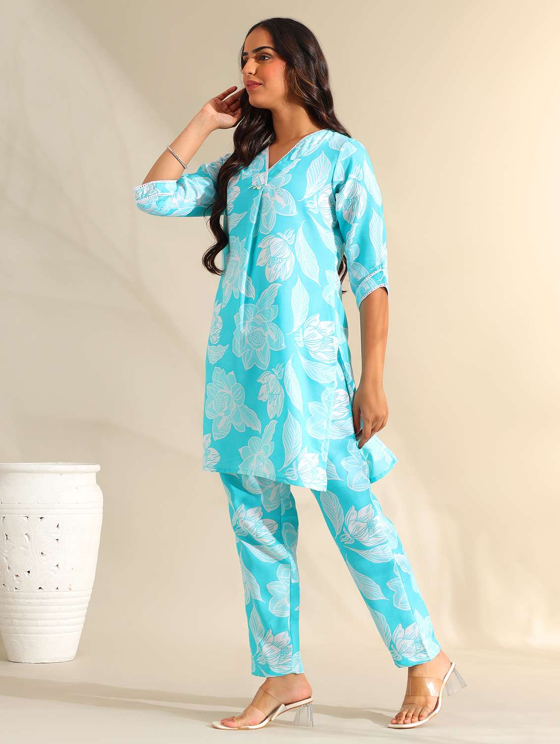 women floral three quarter sleeve ethnic co-ord set - 22326609 -  Standard Image - 2