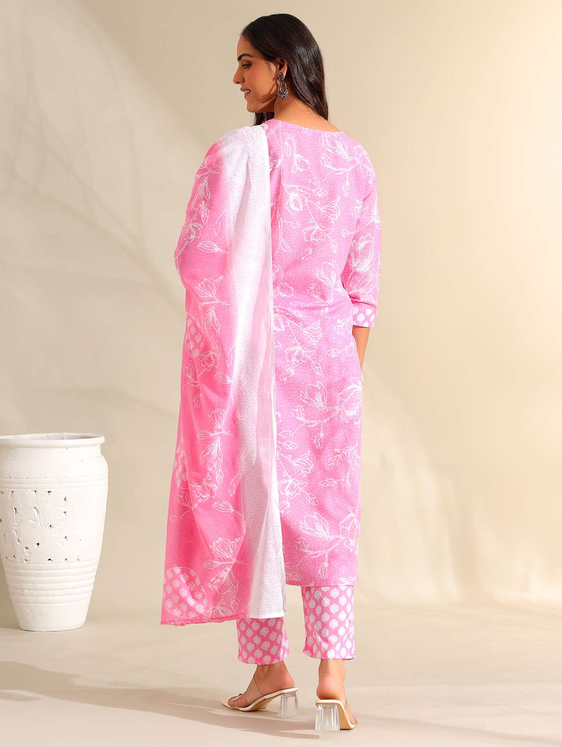 women floral three quarter sleeve kurta pant with dupatta set - 22326626 -  Standard Image - 2