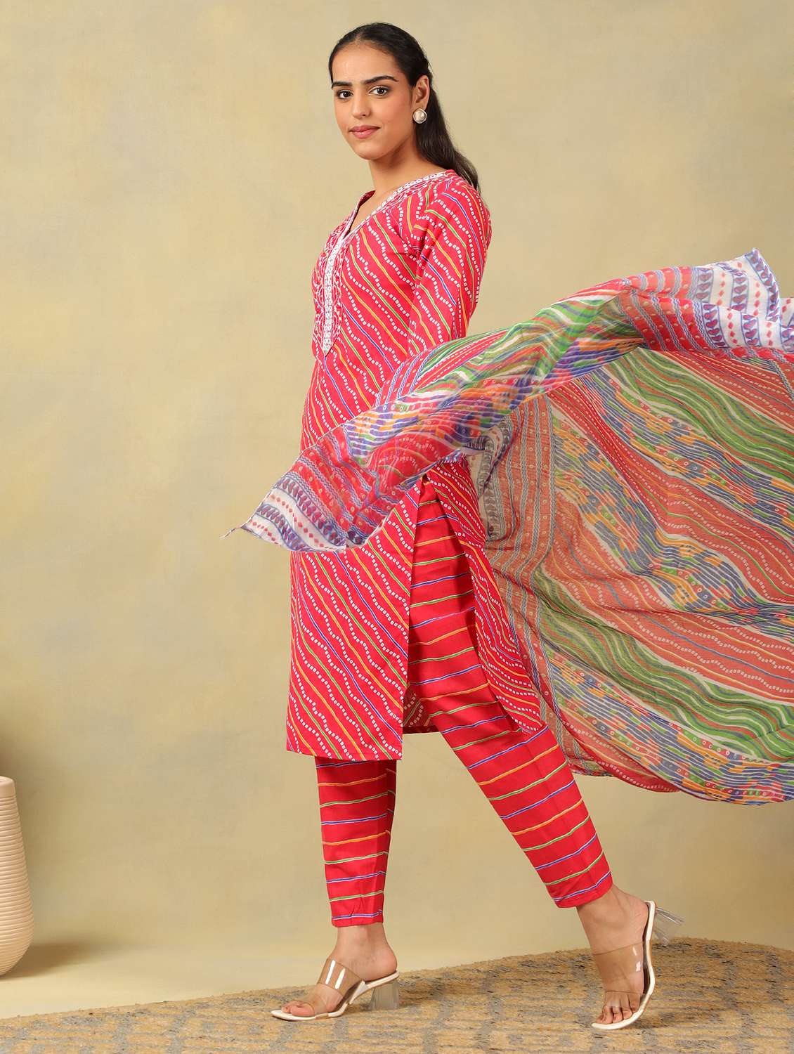 women printed three quarter sleeve kurta pant with dupatta set - 22326640 -  Standard Image - 2