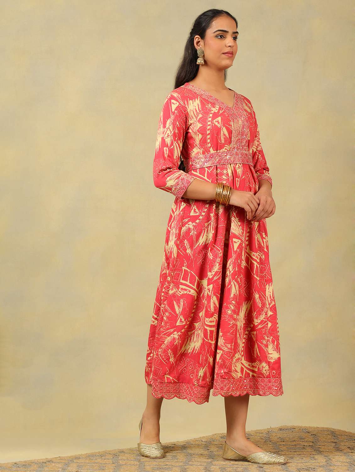 women printed v neck anarkali ethnic dress - 22326655 -  Standard Image - 2