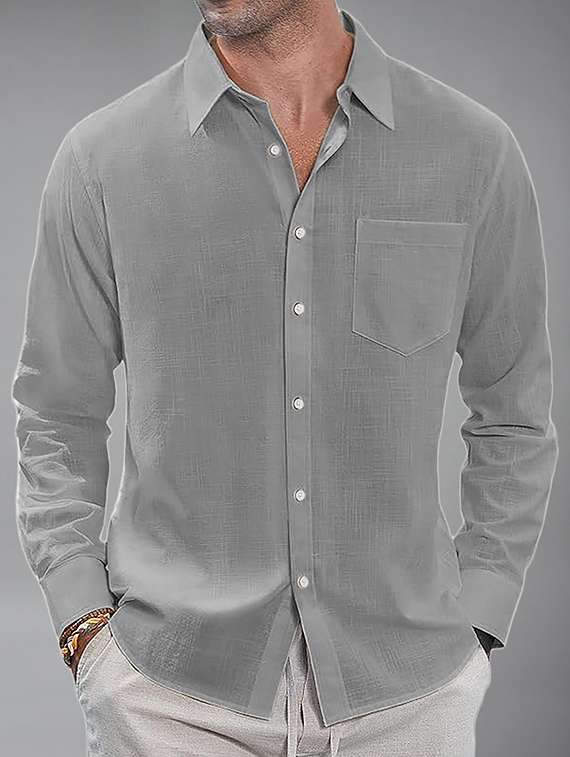 Men Solid Long Sleeve Regular Fit Casual Shirt - 22326873 -  Standard Image - 2