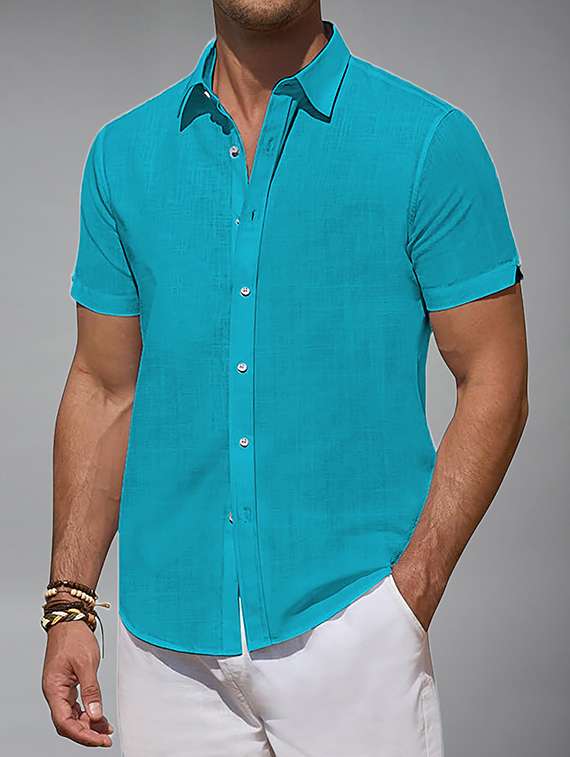 Men Solid Short Sleeve Regular Fit Casual Shirt - 22326880 -  Standard Image - 2
