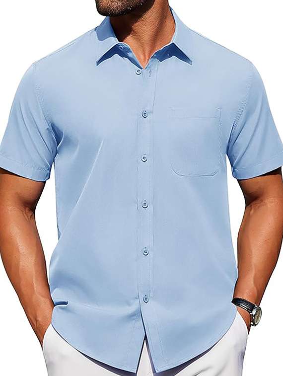 men solid short sleeve regular fit casual shirt - 22326901 -  Standard Image - 2