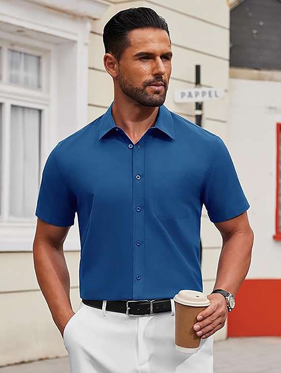 men solid short sleeve regular fit casual shirt