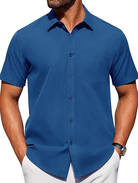 men solid short sleeve regular fit casual shirt - 22326902 -  Standard Image - 2