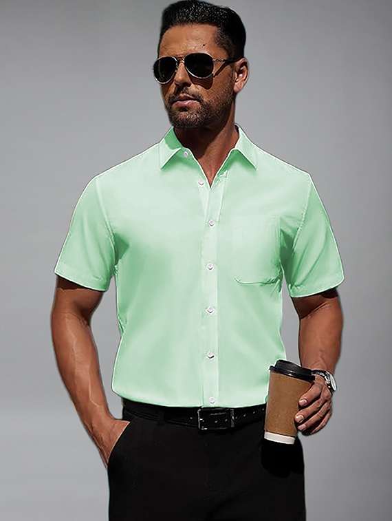 men solid short sleeve regular fit casual shirt