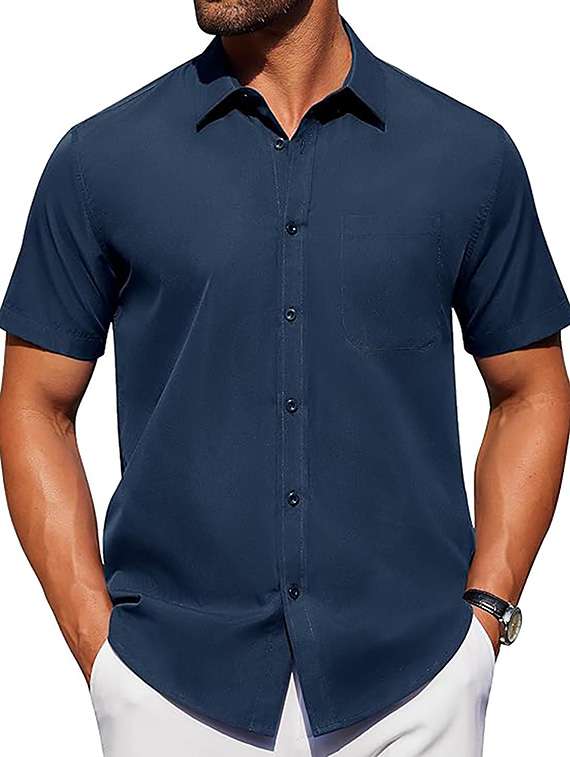 men solid short sleeve regular fit casual shirt - 22326908 -  Standard Image - 2