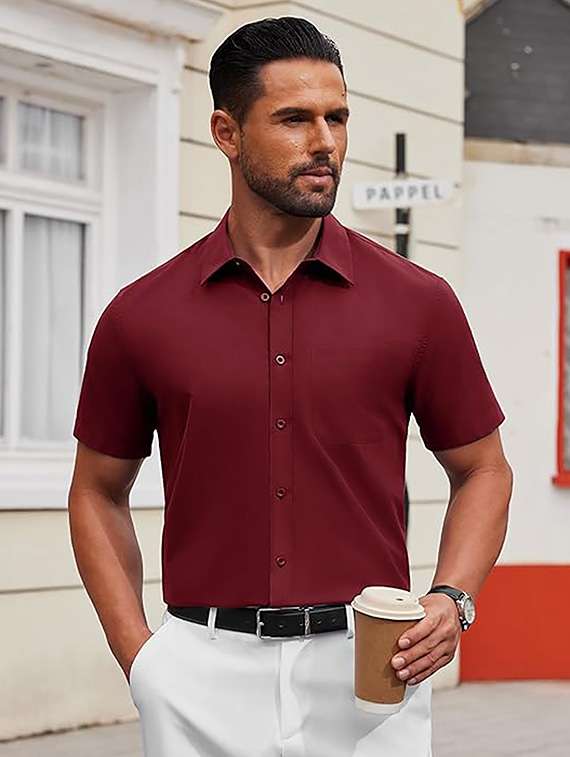 men solid short sleeve regular fit casual shirt