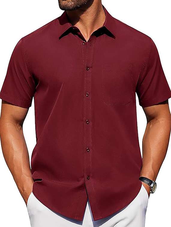 men solid short sleeve regular fit casual shirt - 22326909 -  Standard Image - 2