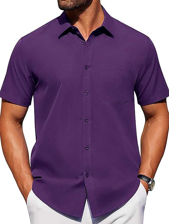 men solid short sleeve regular fit casual shirt - 22326910 -  Standard Image - 2