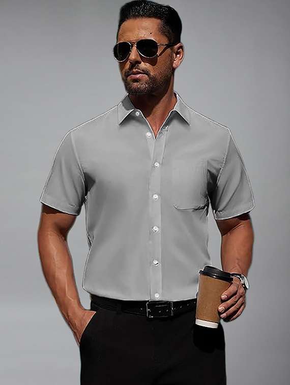men solid short sleeve regular fit casual shirt