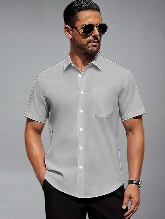 men solid short sleeve regular fit casual shirt - 22326913 -  Standard Image - 2
