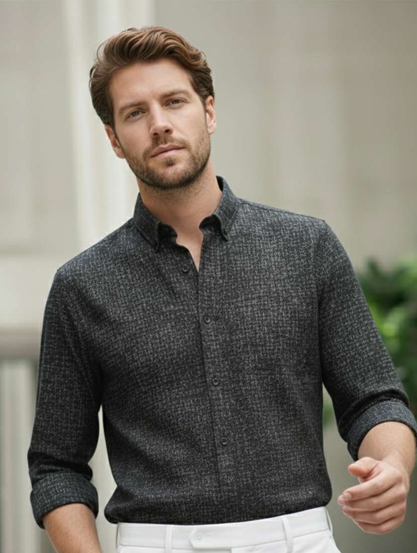 men printed long sleeve regular fit casual shirt