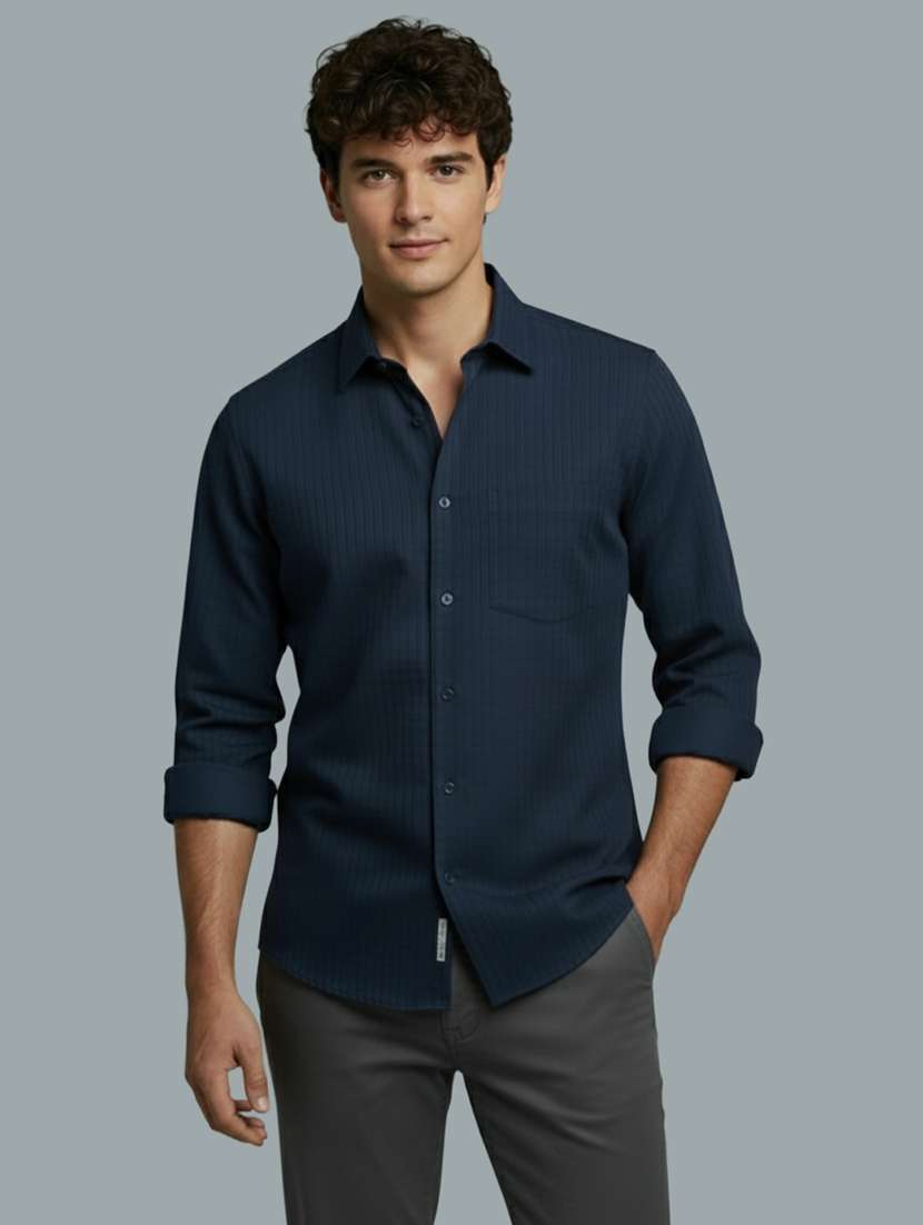 men striped long sleeve regular fit casual shirt