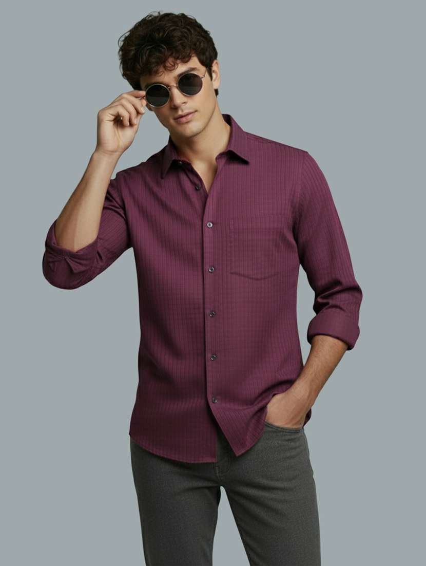 men striped long sleeve regular fit casual shirt