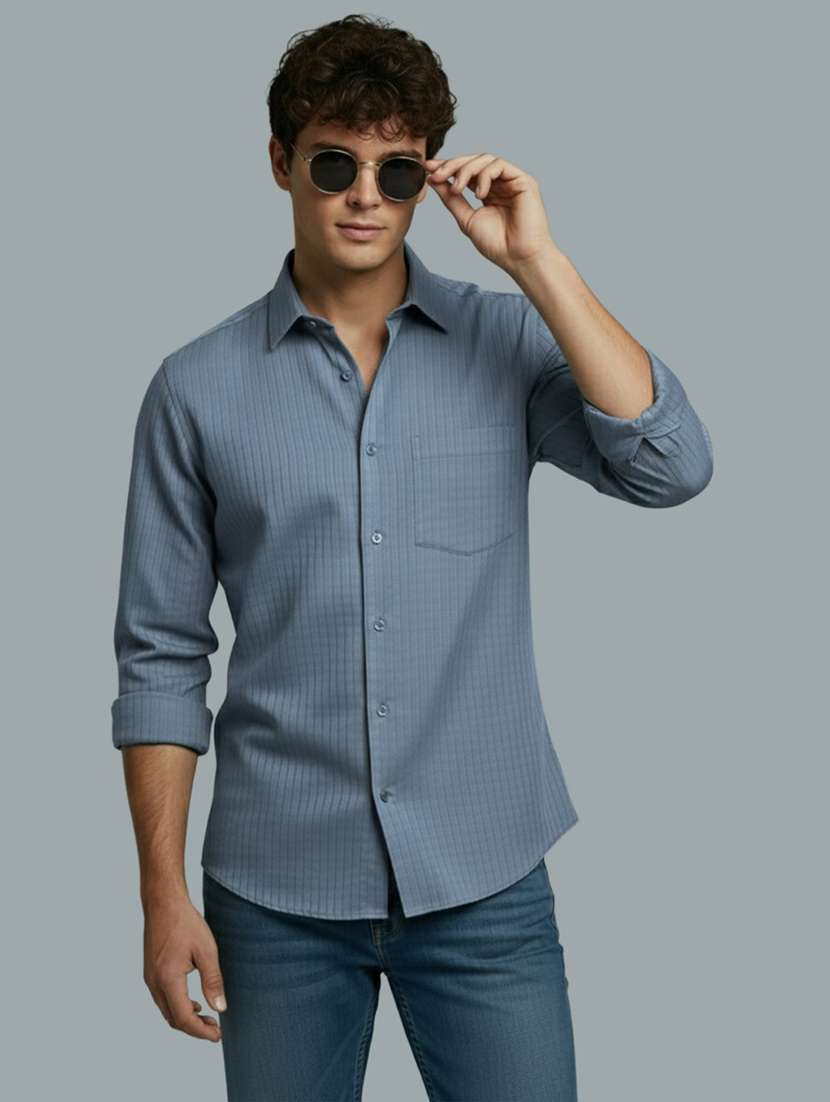 men striped long sleeve regular fit casual shirt