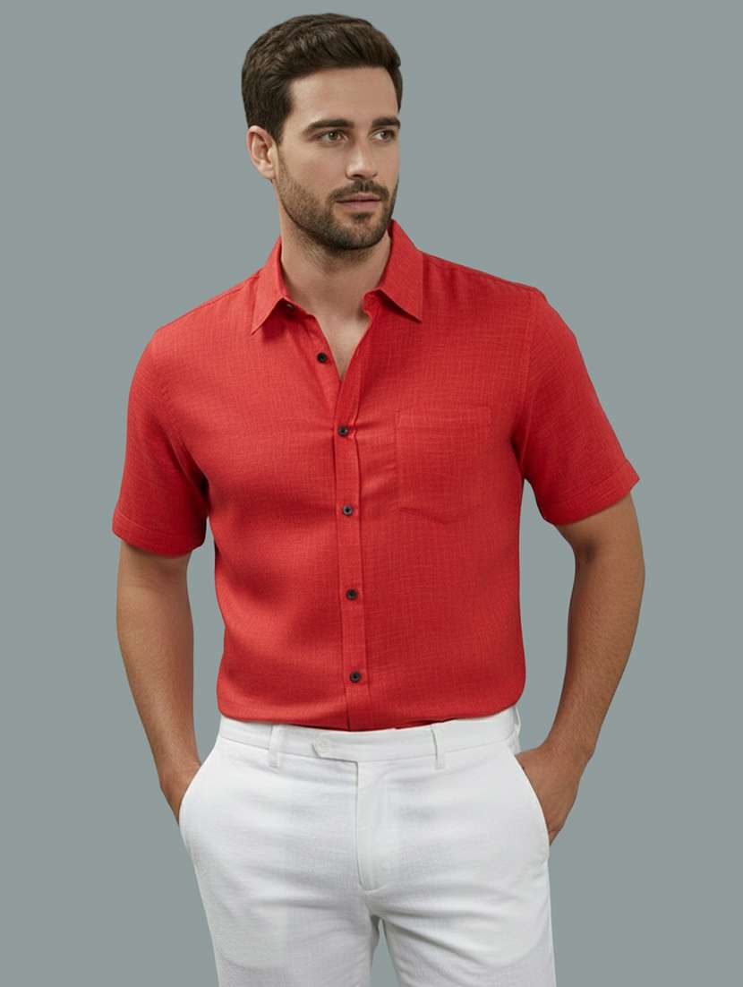 men solid short sleeve regular fit casual shirt