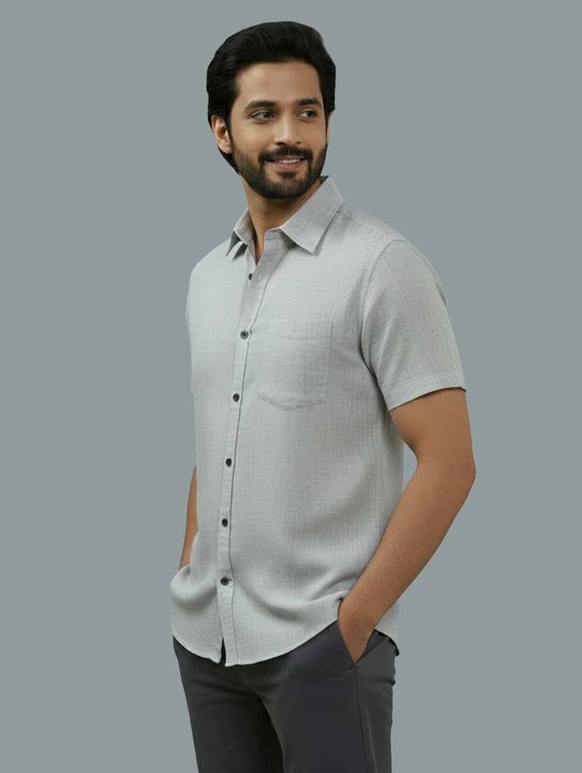 Men Solid Short Sleeve Regular Fit Casual Shirt - 22327037 -  Standard Image - 2