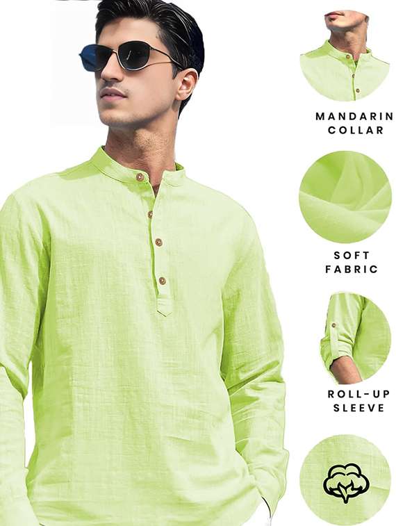 men solid mandarin neck short kurta - 22327173 -  Standard Image - 2