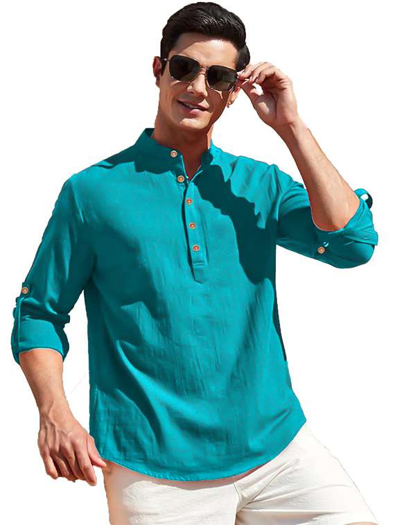 men solid mandarin neck short kurta