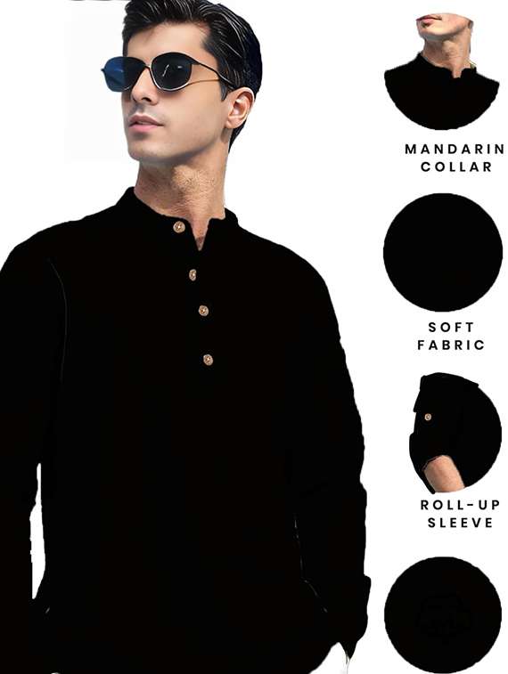 men solid mandarin neck short kurta - 22327179 -  Standard Image - 2