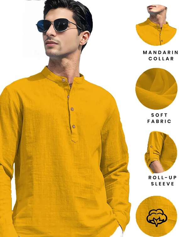 men solid mandarin neck short kurta - 22327182 -  Standard Image - 2