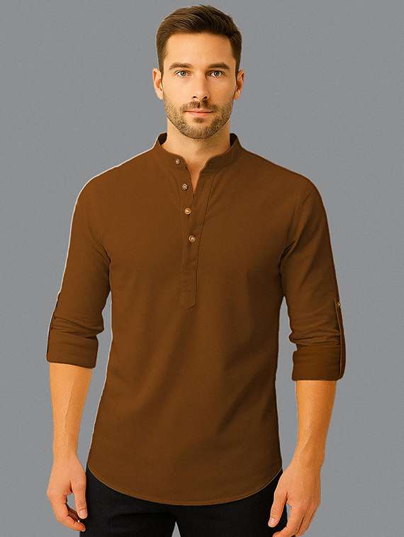 men solid mandarin neck short kurta