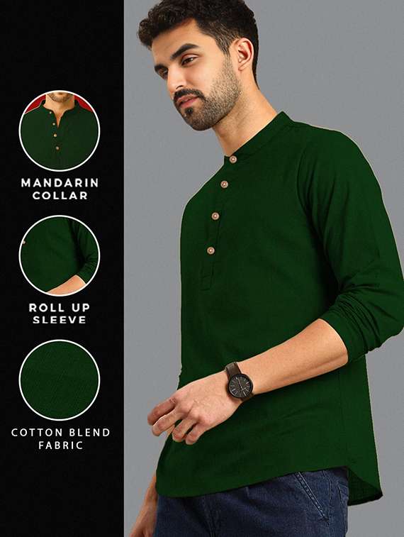 men solid mandarin neck short kurta - 22327186 -  Standard Image - 2