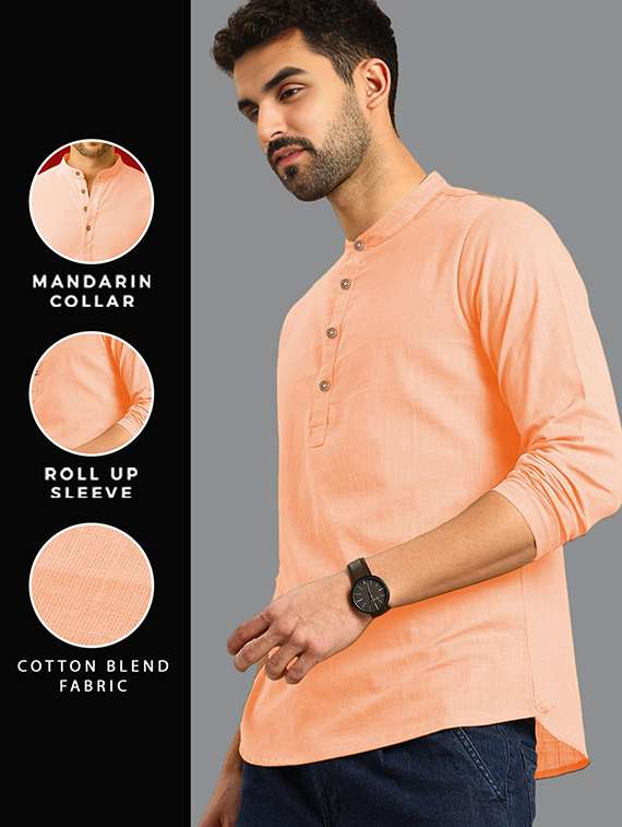 men solid mandarin neck short kurta - 22327192 -  Standard Image - 2