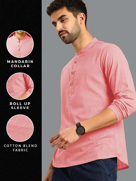 men solid mandarin neck short kurta - 22327193 -  Standard Image - 2