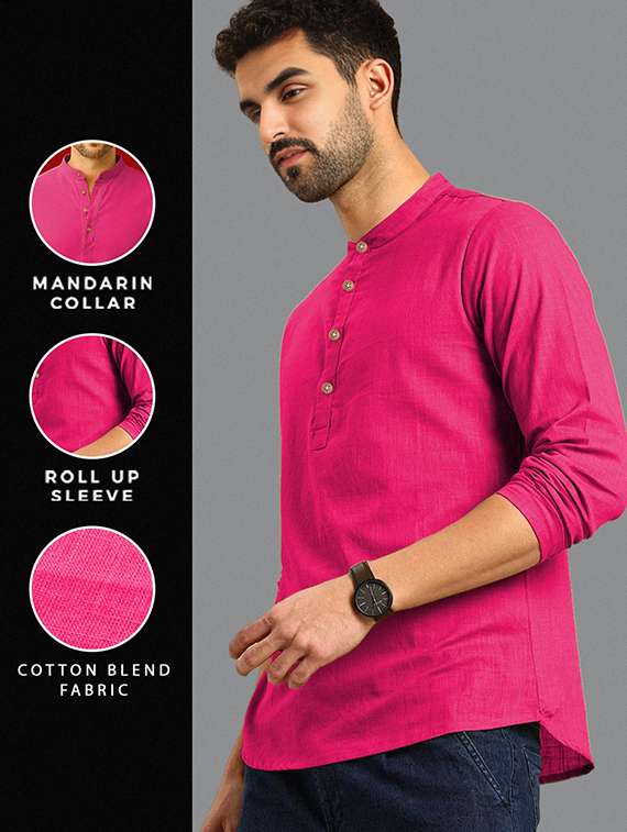 men solid mandarin neck short kurta - 22327194 -  Standard Image - 2