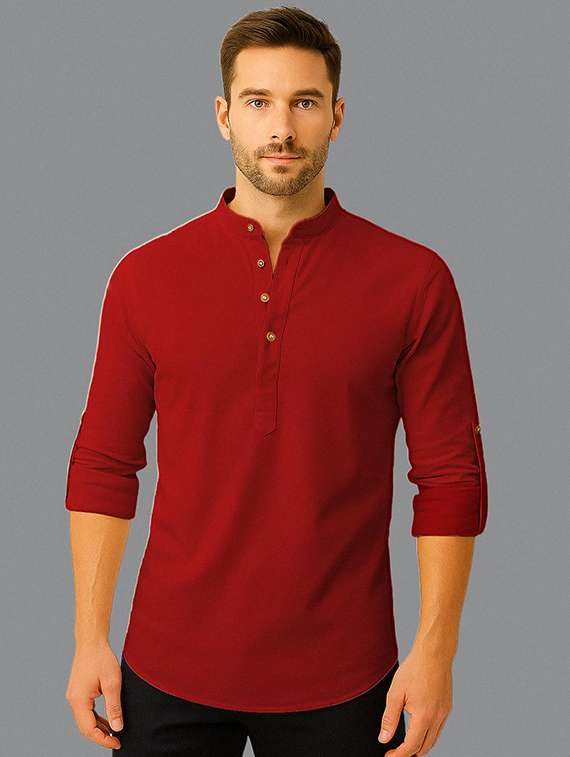 men solid mandarin neck short kurta