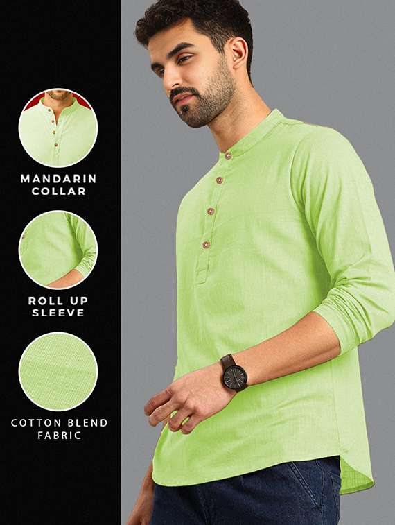 men solid mandarin neck short kurta - 22327198 -  Standard Image - 2