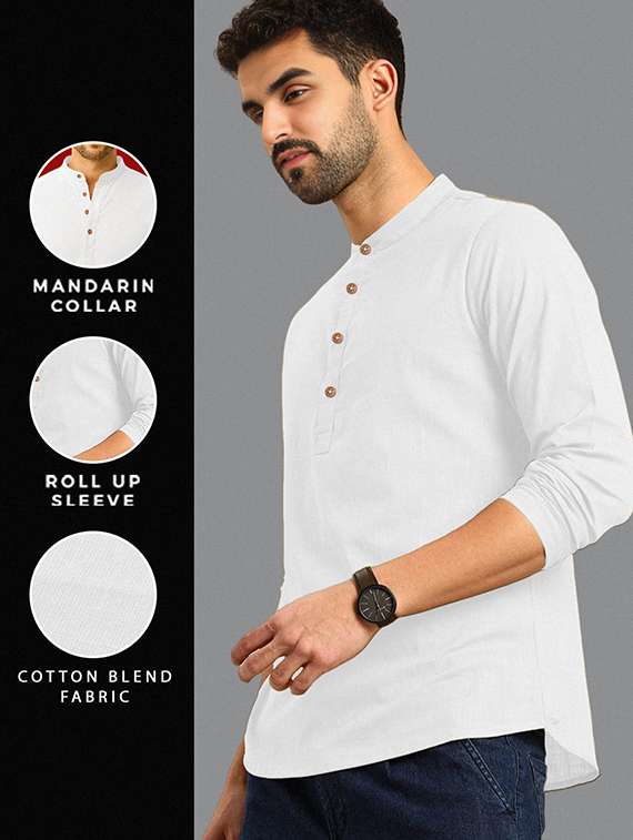 men solid mandarin neck short kurta - 22327201 -  Standard Image - 2