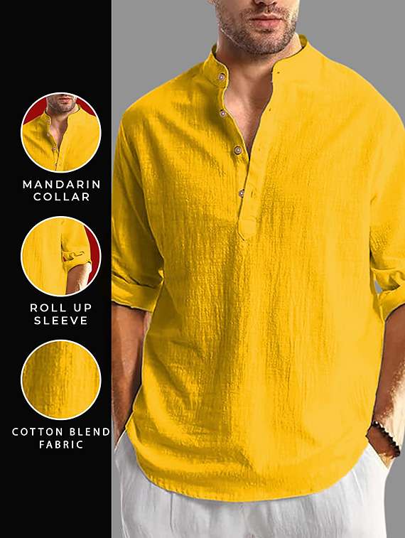 men solid mandarin neck short kurta - 22327267 -  Standard Image - 2