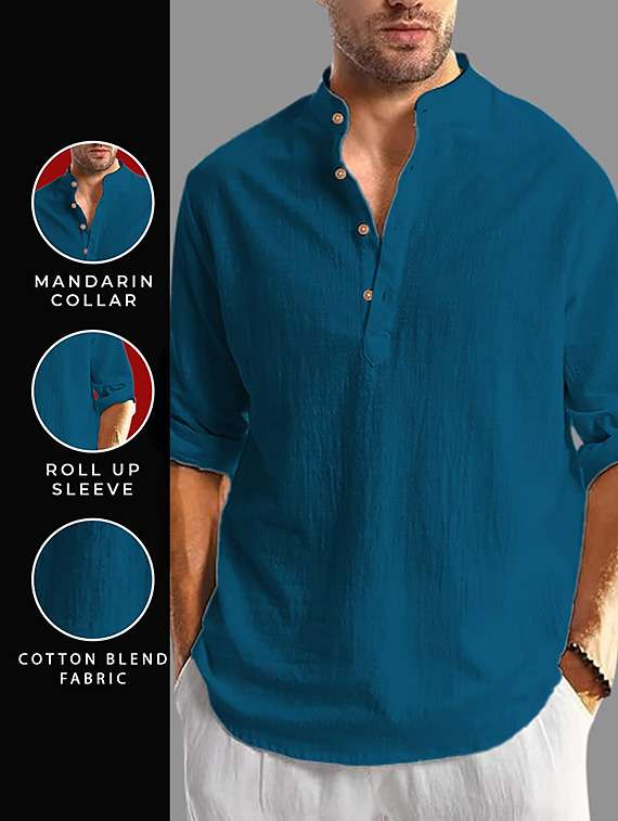 men solid mandarin neck short kurta - 22327271 -  Standard Image - 2