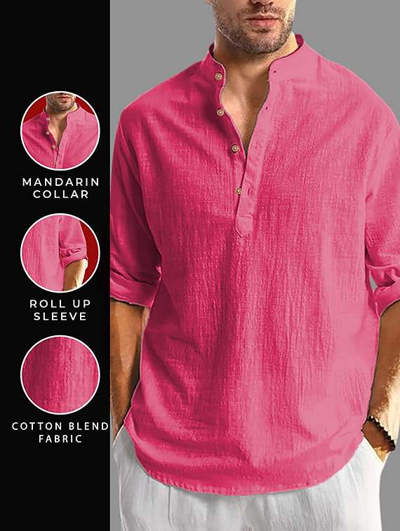 men solid mandarin neck short kurta - 22327274 -  Standard Image - 2