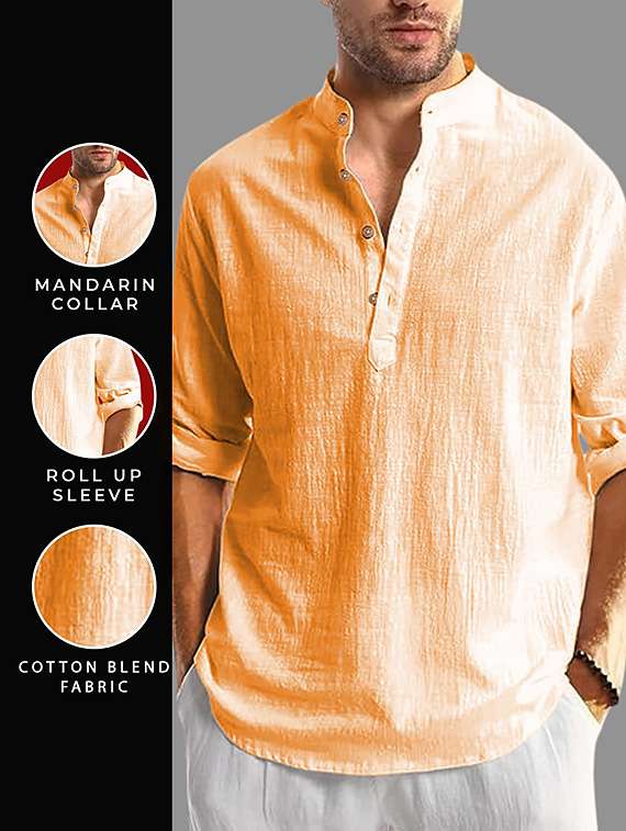 men solid mandarin neck short kurta - 22327276 -  Standard Image - 2