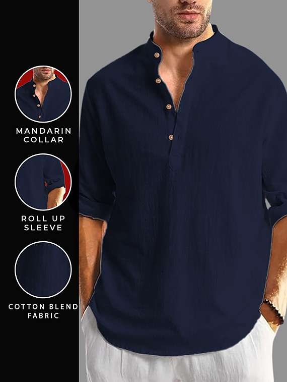 men solid mandarin neck short kurta - 22327277 -  Standard Image - 2