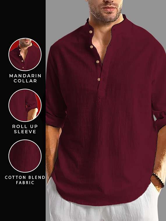 men solid mandarin neck short kurta - 22327278 -  Standard Image - 2