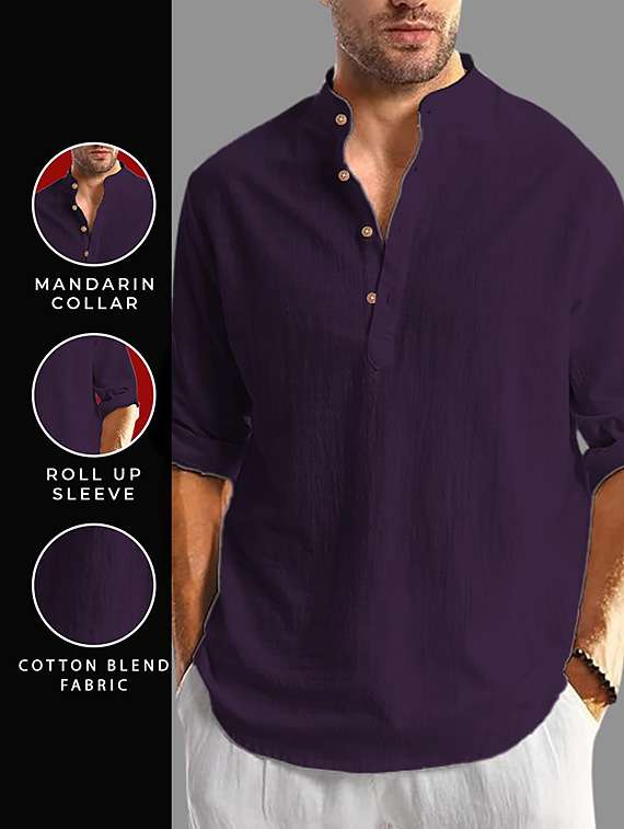 men solid mandarin neck short kurta - 22327279 -  Standard Image - 2