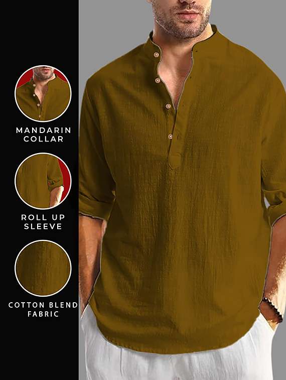 men solid mandarin neck short kurta - 22327283 -  Standard Image - 2