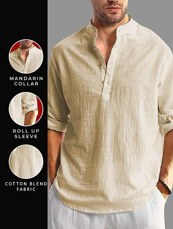 men solid mandarin neck short kurta - 22327286 -  Standard Image - 2