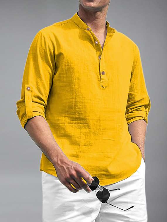 Men Solid Mandarin Neck Short Kurta - 22327287 -  Standard Image - 2