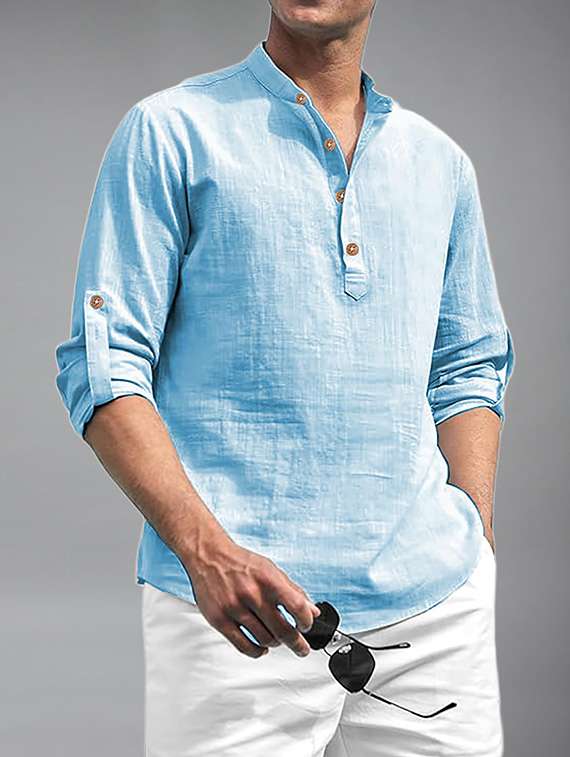 men solid mandarin neck short kurta - 22327290 -  Standard Image - 2