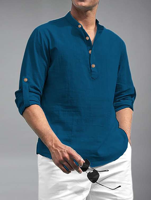 Men Solid Mandarin Neck Short Kurta - 22327291 -  Standard Image - 2